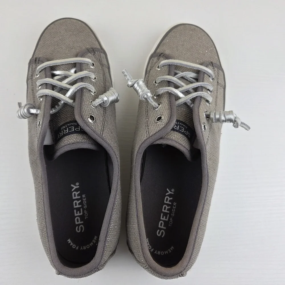 Sperry Top-Sider Seacoast Gray Silver‎ Metallic Canvas Women's Sneaker Size 7 M